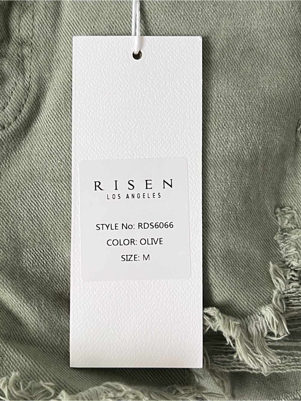 RISEN Olive Green Distressed Denim Shorts - Picture 6 of 11